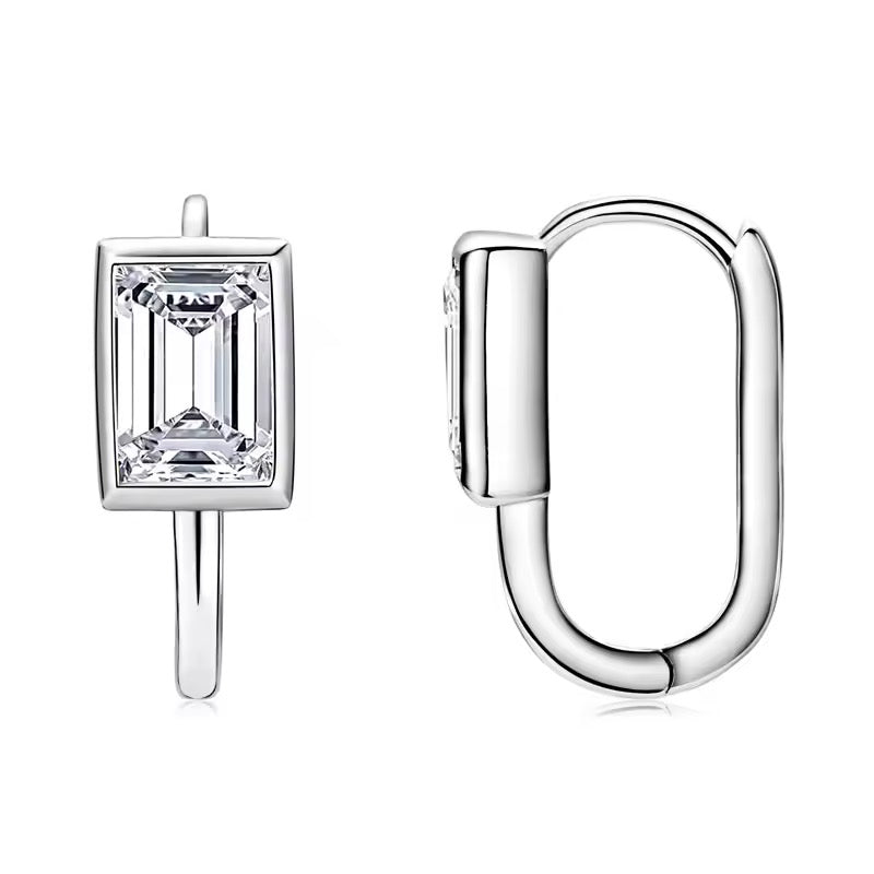 EMERALD HOOP MOISSANITE EARRINGS SILVER - Black & Bloom