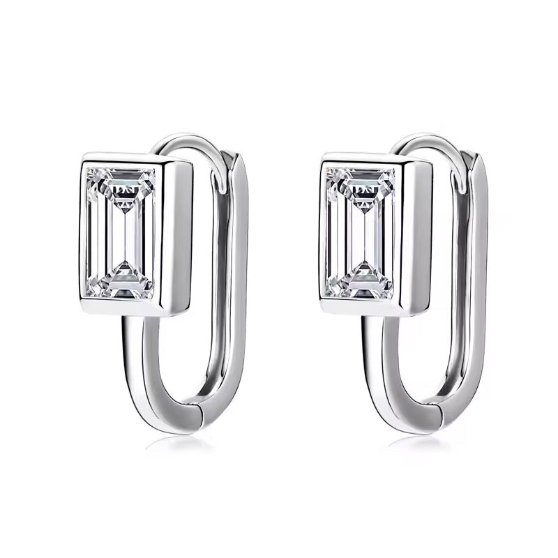 EMERALD HOOP MOISSANITE EARRINGS SILVER - Black & Bloom